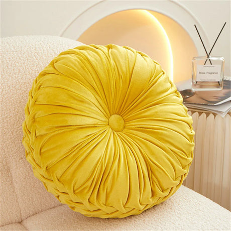 Round Throw Pillow Velvet Pleated Round Pillow Cushion for Couch Chair Bed Car Colorful Floor Cushion Home Decoration
