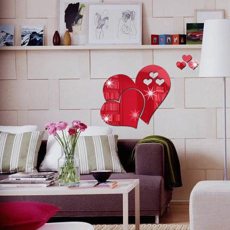 3D Acrylic Love Heart Pattern Wall Stickers, Mirror Wallpaper, Wedding, Bed Room, Home Room, Art Decor, Valentine's Day
