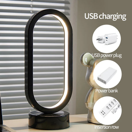 Modern LED Oval Slim Nightstand Bedside Ring Lamp 3 Color Temperatures Dimmable USB Powered Soft Table Night Light for Bedroom Living Room Kids Room Home Office Study Reading Nursery
