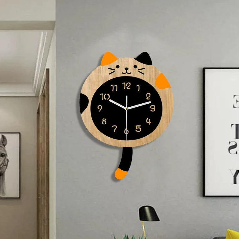 Modern cute cartoon cat wall clock mute no ticking sound suitable for living room bedroom home decoration simple clock