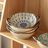 7.5inch Household Noodle Bowl Ceramic Soup Bowl With Handle Salad Pasta Bowl Kitchen Tableware Microwave Oven Bakware