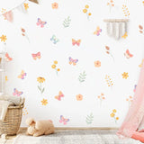 Watercolor Butterfly Flowers Cartoon Wall Sticker Child Room Girls Room Decal Kids Baby Room Bedroom Nursery Vinyl Home Decor