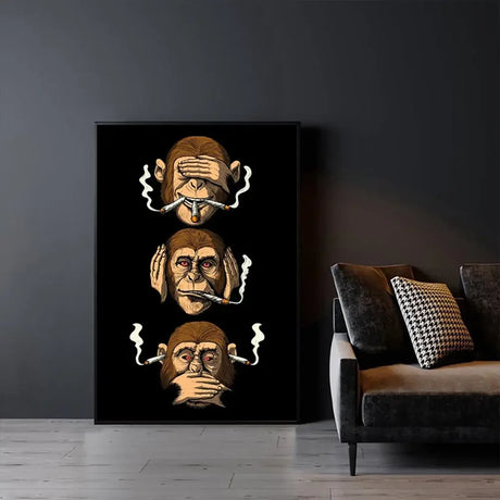 Classic Abstract Wall Art Funny Poster Humour Smoking Monkey HD Canvas Print Poster Home Living Room Bedroom Decoration