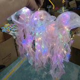 Jellyfish Colorful Nightlight Button Battery Hanging Ceiling Lantern with Ribbon&Bead LED Bulbs for Children Bedroom