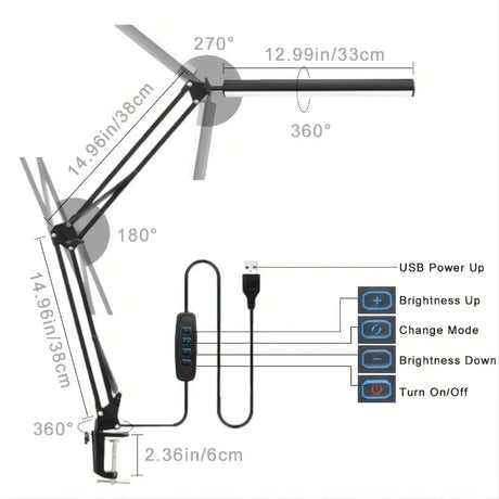 LED Desk Lamp for Home,Reading,Adjustable Eye-Caring Desk Light with Clamp, 3 Color Modes,10 Brightness Table Lamps