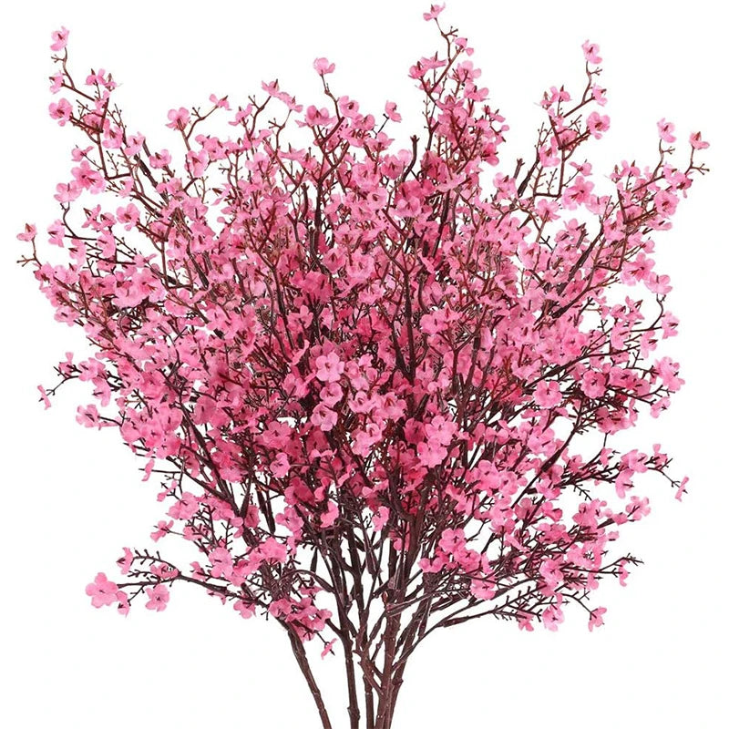 Pink Fake Cherry Blossoms & Gypsophila (Artificial Plants) - For DIY Wedding Bouquet, Home Decor & Christmas Branch