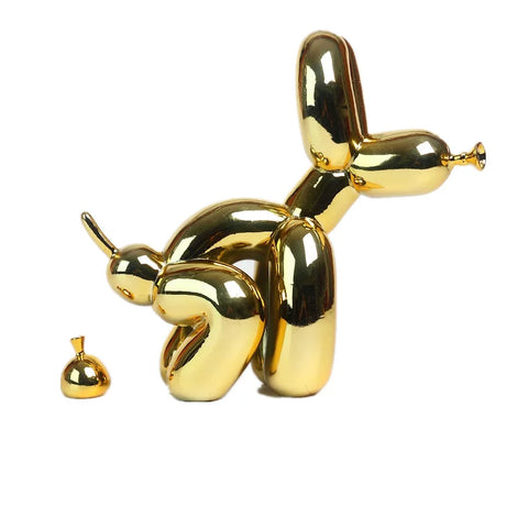 Balloon Dog Doggy Poo Statue Resin Animal Sculpture Home Decoration Resin Craft Office Decor Standing black gold