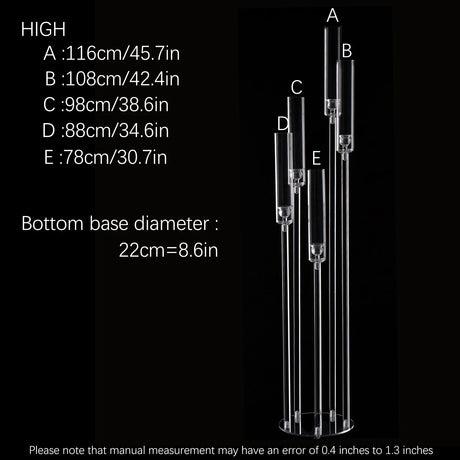 Clear Acrylic Floor Candelabra 5 Arm Tall Candlestick Holder for Wedding Table Centerpiece Ceremony Party Home Decoration 10PCS