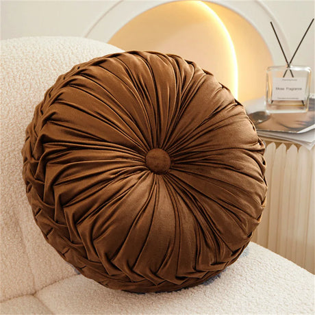 Round Throw Pillow Velvet Pleated Round Pillow Cushion for Couch Chair Bed Car Colorful Floor Cushion Home Decoration