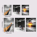 3PCS Frameless Canvas Beach Sunrise Paintings Prints Black White Landscape Pictures Modern Pictures for Bedroom Living Room Home