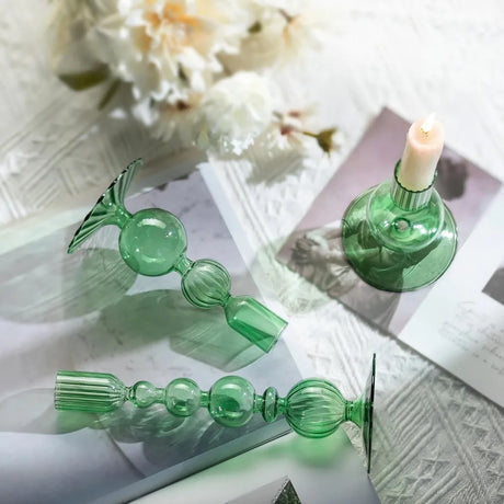 3Pcs Glass Candlestick Holders Glass Taper Candle Holders Groovy Wavy Elegant Candle Stick for Home Party Decoration