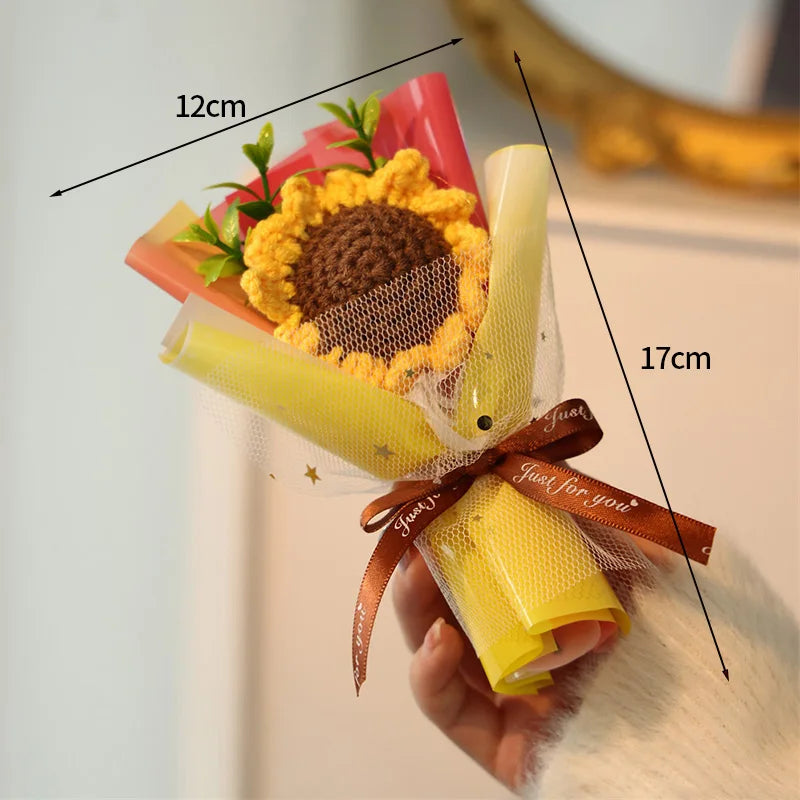Knitted Flower Bouquet Crochet Rose Flowers Hugging Bucket New Year Gifts Living Room Desk Decoration Mother's Day Gift