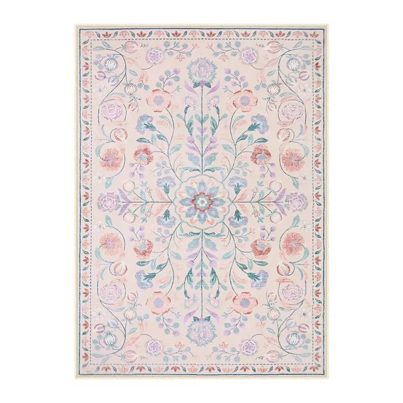 Living Room Carpet Non-slip Soft Machine Washable Floor Mat Bohemian Pink Floral Rug Bedroom Home Decoration Mats Washable Rugs