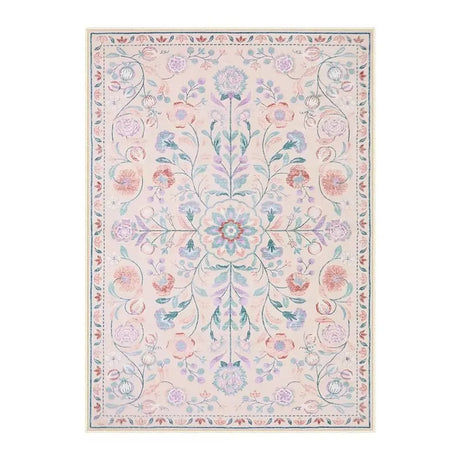 Living Room Carpet Non-slip Soft Machine Washable Floor Mat Bohemian Pink Floral Rug Bedroom Home Decoration Mats Washable Rugs