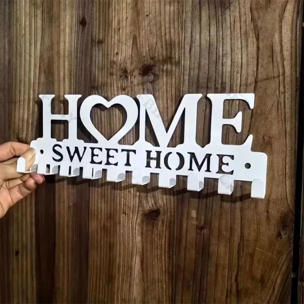 "Home Love" Shaped Key Holder with Hooks - No-Drill Wall Mount, Metal Organizer for Living Room Decor,Key Rack | Key Hanger Wall