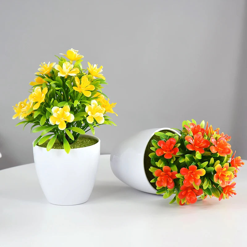 1pc Artificial Potted Plant Small Bonsai Flowers Pot Simulated Tree Ornaments Wedding Home Hotel Office Table Decor Fake Plants