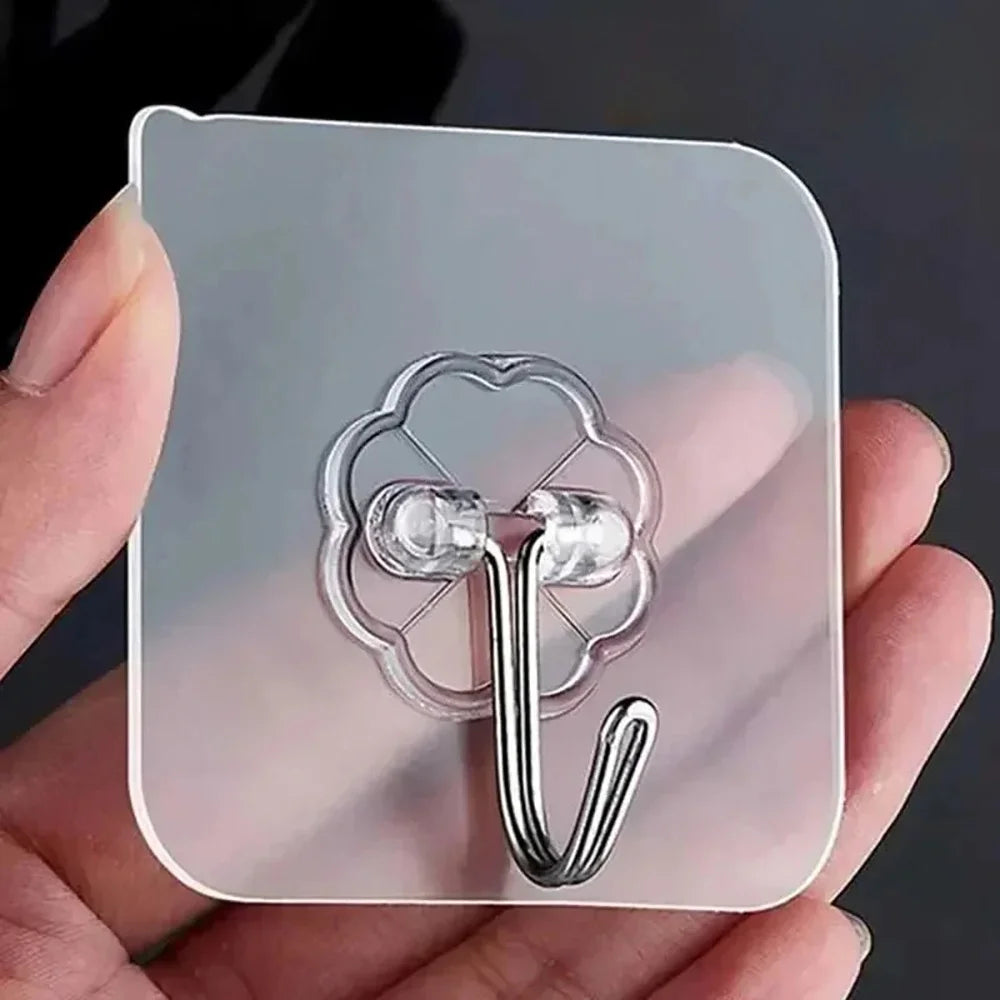 5-30pcs Transparent Stainless Steel Self-Adhesive Hooks Bathroom Towel Clothes Storage Sticker Hook Key Hangers Storage Holder