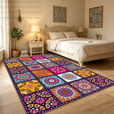 Bohemian Geometric Abstract Style Big Size Rugs for Bedroom Soft Easy Clean Cloakroom Carpet Machine Washable Foldable Patio Mat