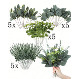 20pcs Eucalyptus Leaves Stems Artificial Plant Bouquet Fake Flowers for Home Decor DIY Floral Arrangement Wedding Decoration