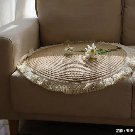 HeMu Round Woven Rugs Handmade Jute Rattan Carpet With Tassel for Bedroom Living Room Vintage Home Decor Floor Mats RoomDoor Mat