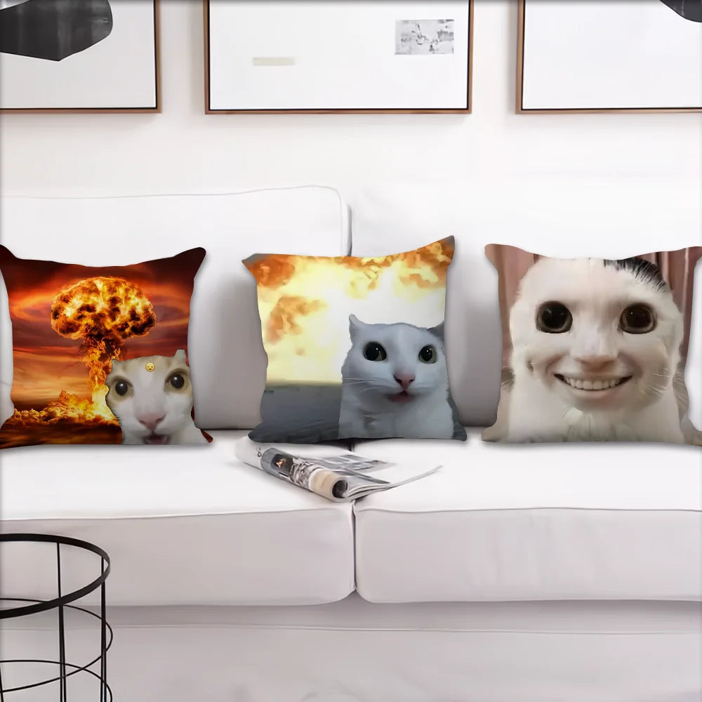 Cushion Cover Comfort Soft Cat Funny Pillowcase Sofa Meme Living Room Home Gift Office Decor Protective Covers