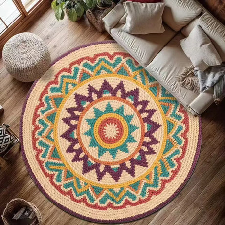 Round Mandala Carpet Mat Rug Bohemian Ethnic Home Decoration Non-slip Handwoven Colorful Geometric Living Room Floor Mat