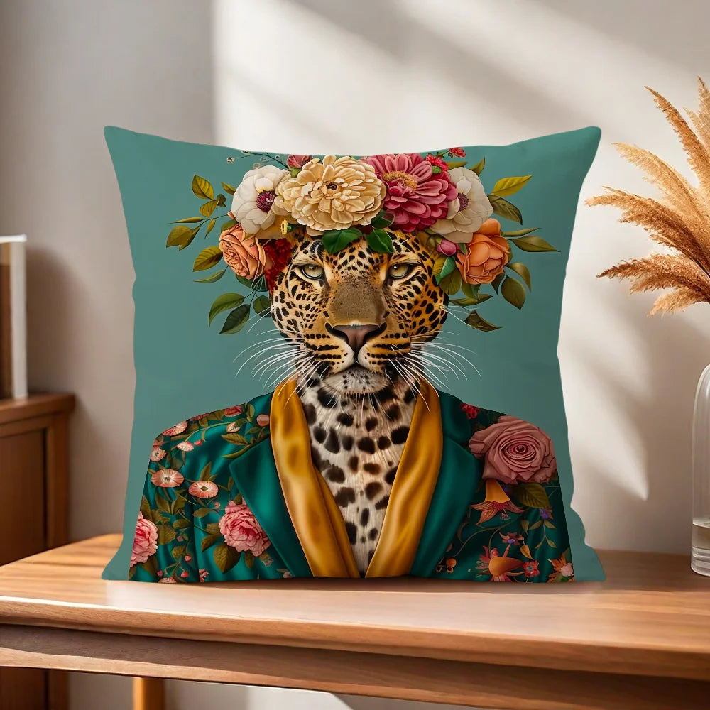 Comfortable Soft Fashion Pillow Case Wreath for Leopard Sofa Living Room Home Office Decor Portrait Goat With Europe and Protect