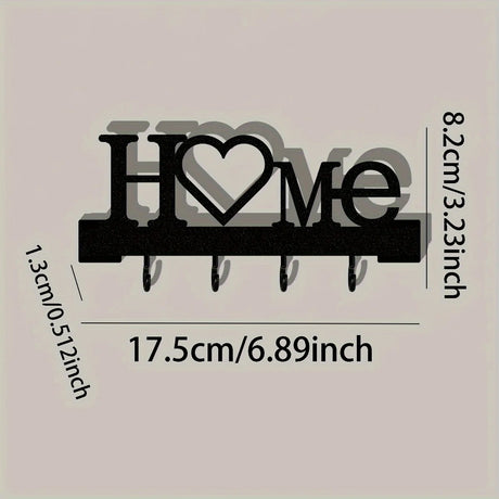 "Home Love" Shaped Key Holder with Hooks - No-Drill Wall Mount, Metal Organizer for Living Room Decor,Key Rack | Key Hanger Wall