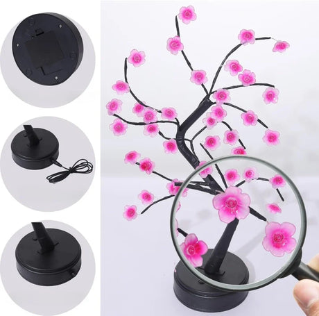 Table Tree Night Light USB/Battery Powered Touch Switch Artificial Bonsai Cherry Blossom Desktop Tree LED Lamp Light Decoration