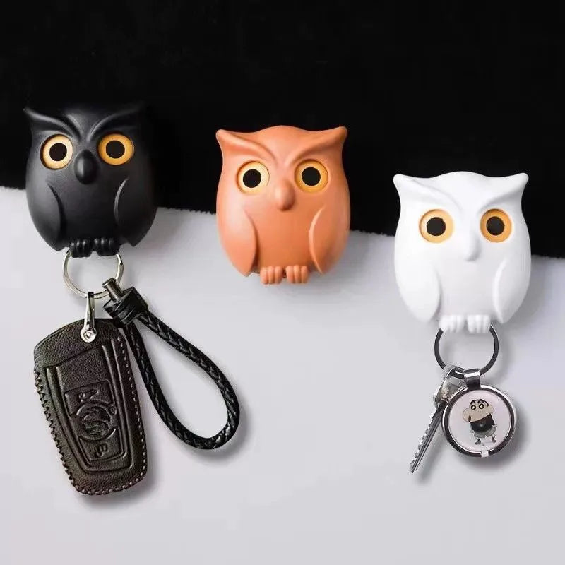 Animal Cartoon Owl Keychain Magnetic Key Hook Auto Blink Cute No Punch Storage Hook Kitchen Home Wall Decor