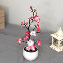 Artificial Plum Blossom Potted Plant, Fake Wintersweet Flower Bonsai for Home Tabletop Decor Chinese Style Floral Ornament