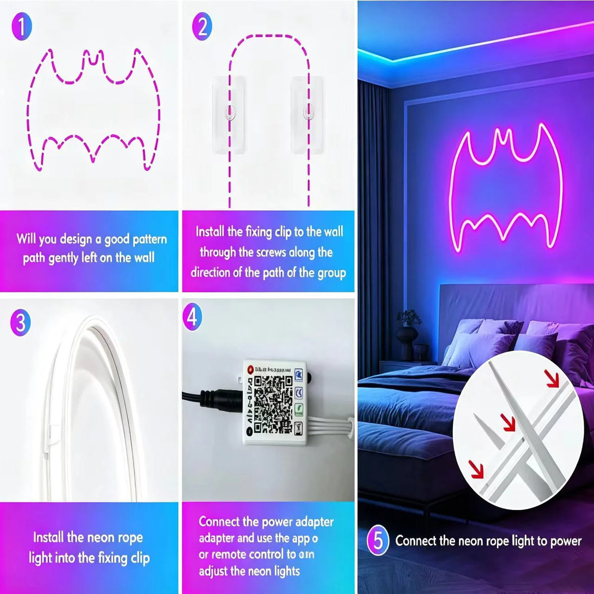 Neon Rope Light, Flexible Led Lights Control with App/Remote, Multiple Modes, Ip65 Outdoor Waterproof, Music Sync Light Strip for Bedroom