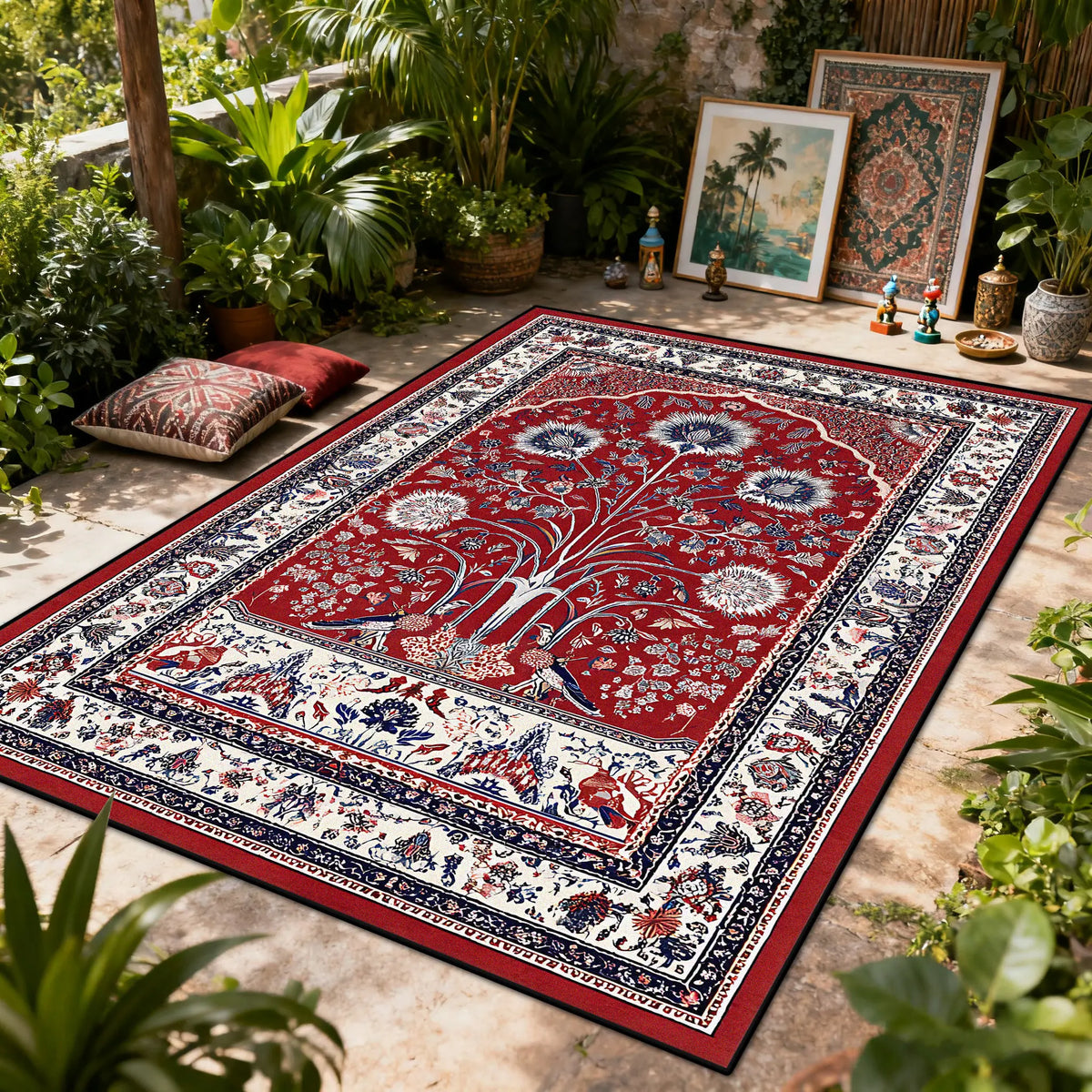 Bohemian Luxury Outdoor Carpet Flower Decoration Retro Style Living Room Rug Sofa Bedroom Easy Clean Washable Floor Mat Soft
