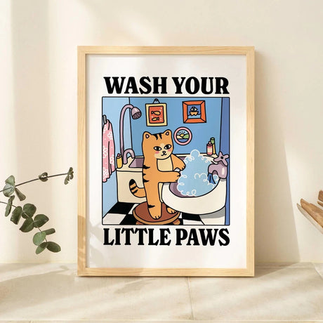 Wash Your Plttle Paws Bathroom Black Cat Wall Art Prints Canvas Painting Poster Picture For Living Bed Room Home Decor