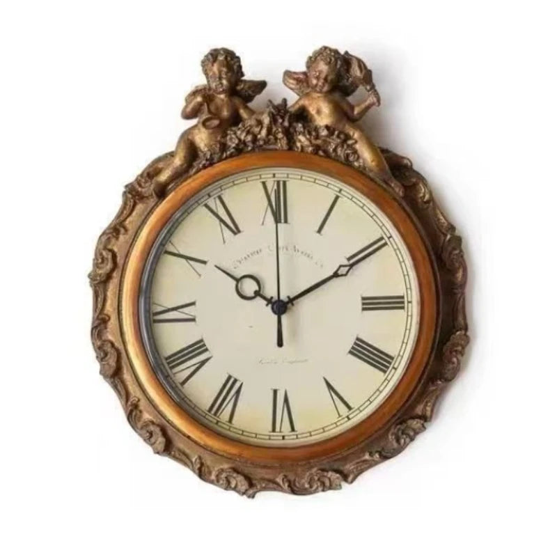 European Retro Living Room Decoration Wall Clock American Classical Nostalgic Wall Clock Restaurant Angel Clock Ornaments Gift