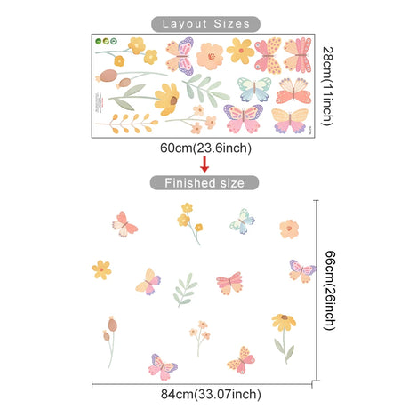 Watercolor Butterfly Flowers Cartoon Wall Sticker Child Room Girls Room Decal Kids Baby Room Bedroom Nursery Vinyl Home Decor