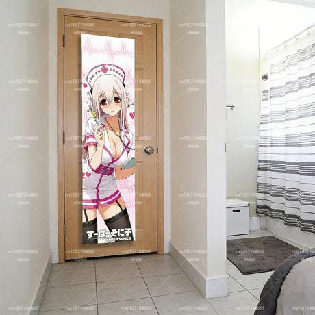 Super Sonico Nurse Cosplay Vertical Wall Tapestry, Anime Girl Long Hanging, Kawaii Pink Decor for Bedroom Dorm & Fan Rooms