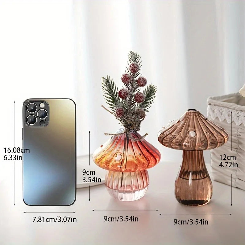 Transparent Glass Mushroom Vase - Hydroponic Planter for Home & Garden, Cute Round Pot Summer Plants Battery-Free
