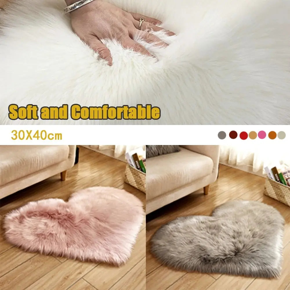 30X40cm Shaggy Carpet Faux Wool Heart Shaped Carpet Chair Sofa Cushion Living Room Bedroom Decorative Floor Mats Washable