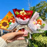 Knitted Flower Bouquet Crochet Rose Flowers Hugging Bucket New Year Gifts Living Room Desk Decoration Mother's Day Gift