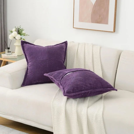 Solid Color Striped Corduroy Pillow Cushion Cover - Minimalist Sofa Backrest Cushion Office Lumbar Support Pillow Case for Nap