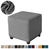 Velvet Square Ottoman Cover Soft Elastic Footrest Slipcovers for Living Room House Pouf Stool Covers Furniture Protector Case