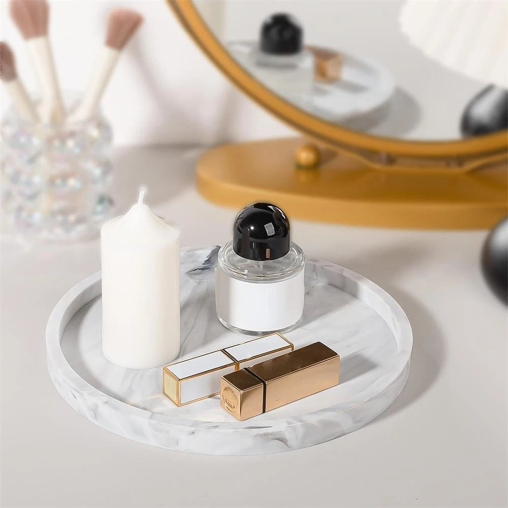 A Round Bathroom Tray, Decorative Vanity Tray, Silicone Soap Holder, Kitchen Countertop Organizer, Coffee Table Decoration, Suitable for Candles, Perfumes, Plants - Decorative Tray