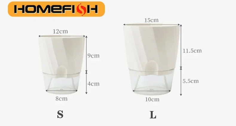 Transparent Double Layer Self Watering Planter, Automatic Water Absorbing Hydroponic Flower Pot for Office Decor
