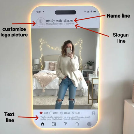 Personalized  LED Social Media Mirror Light Sign Customized Selfie Frame Room Wall Decoration Christmas Birthday Gifts