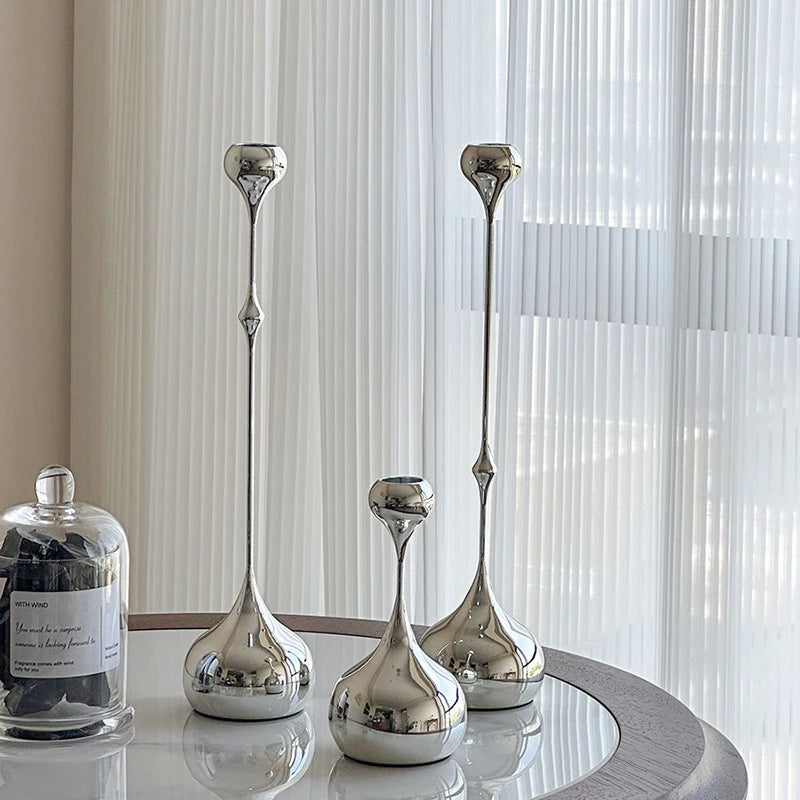 Silver Candle Holder, Metal Candlestick Romantic Art Table Decoration For Home Dining , Wedding Photography Props