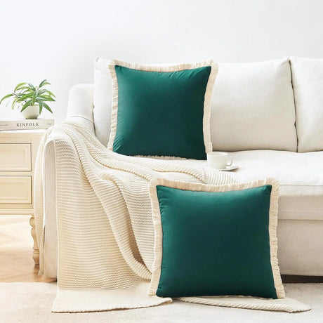 1PC Polyester Velvet Solid Throw Pillow With Tassel Embellishment Sofa Office Back Cushion Living Room Decorative Square