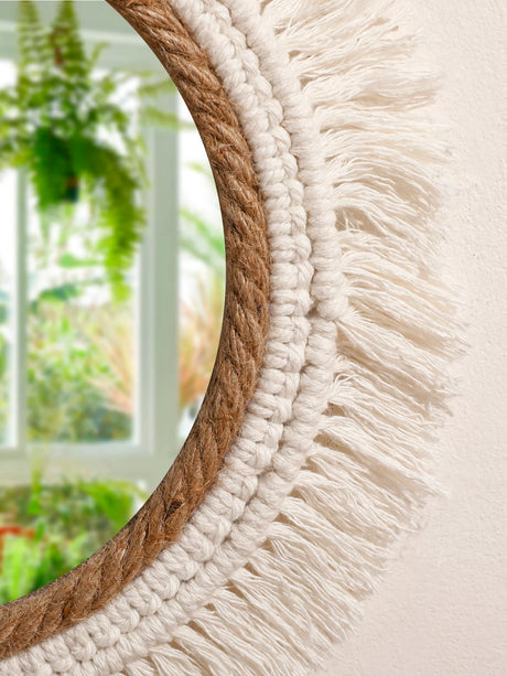 Boho Hand Woven Wall Hanging Tapestry Home Decorative Mirrors Nordic Wall Mirrors Decoration Bedroom Living Room Crafts Decor