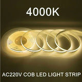 220V COB LED Strip Light Flexible Tape Lights Smart IC No Need Driver High Bright 240 LEDs Linear Lighting RA95 Warm White 1-5m