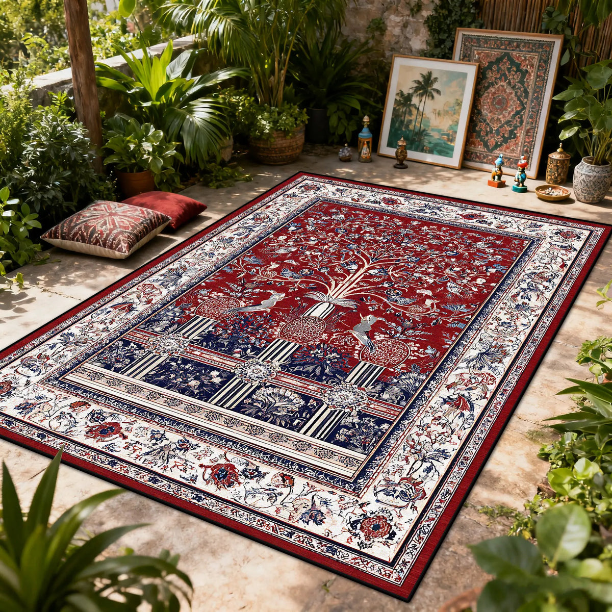 Bohemian Luxury Outdoor Carpet Flower Decoration Retro Style Living Room Rug Sofa Bedroom Easy Clean Washable Floor Mat Soft
